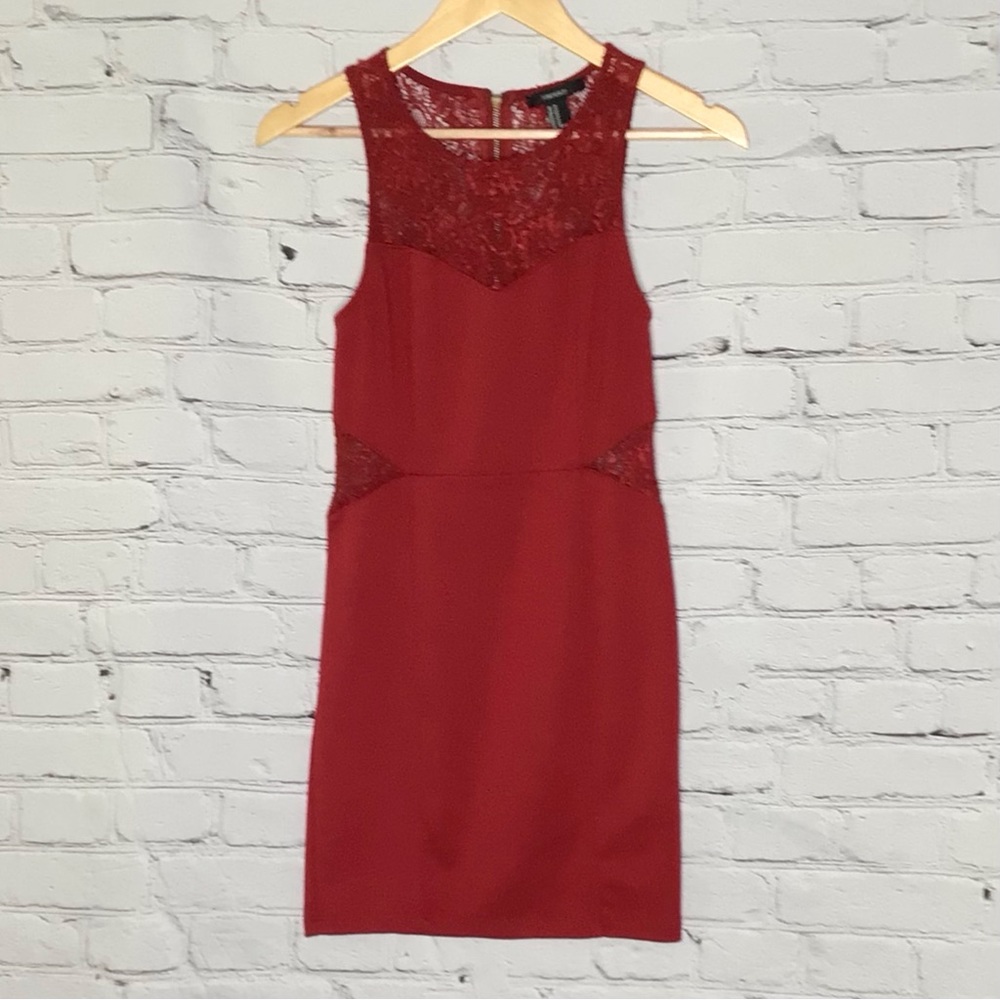 Forever 21 Red Body Con Sleeveless Dress Lace Detail Medium